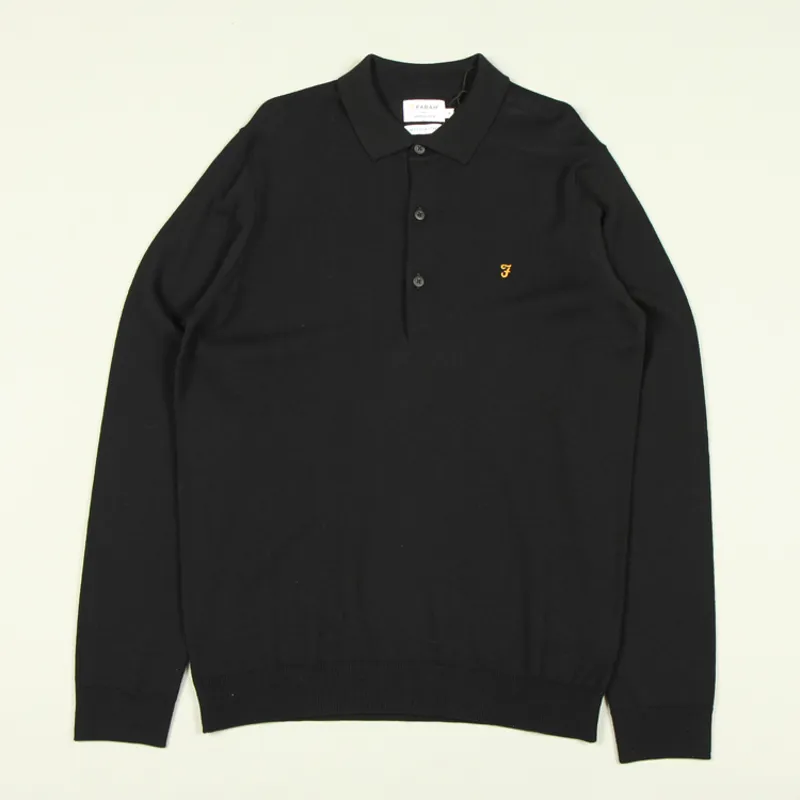 Farah Glenarm Merino LS Polo Shirt - Black